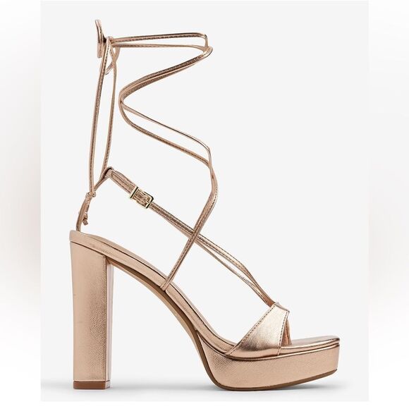 NWT Express Metallic Lace Up Thong Heeled Sandal - Picture 1 of 10